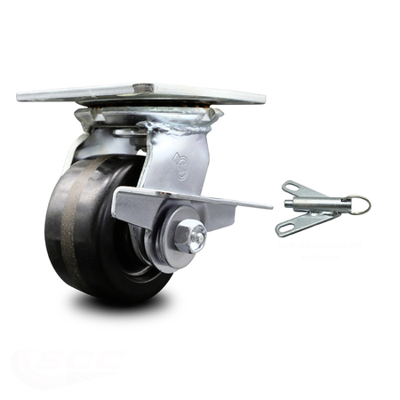 SERVICE CASTER 4 Inch Phenolic Caster with Roller Bearing and Brake/Swivel Lock SCC-35S420-PHR-SLB-BSL